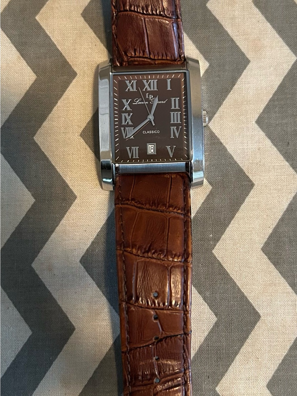 Lucien Piccard Brown Dial Rectangle Watch with Brown Leather Strap
